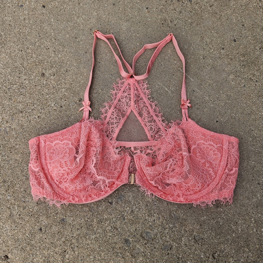 Victoria Secret 34C Pink Lace Very Sexy Racerback Strappy Bralette Cottagecore